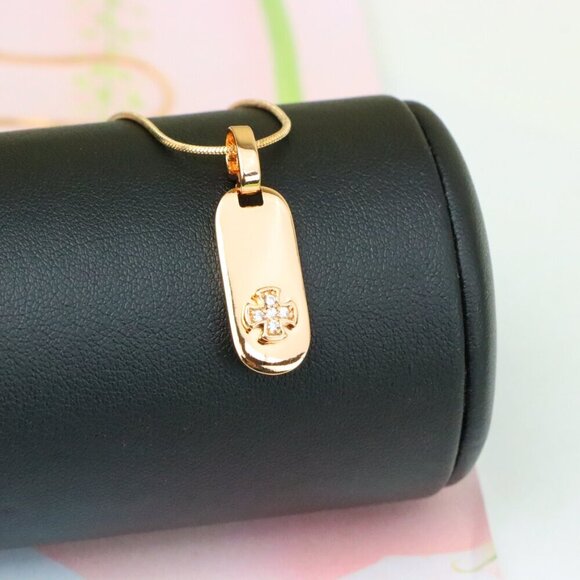 "Rose Gold Bar Pendant with Mini Cross and Crystal Accents, XPPT1253 - Picture 4 of 12